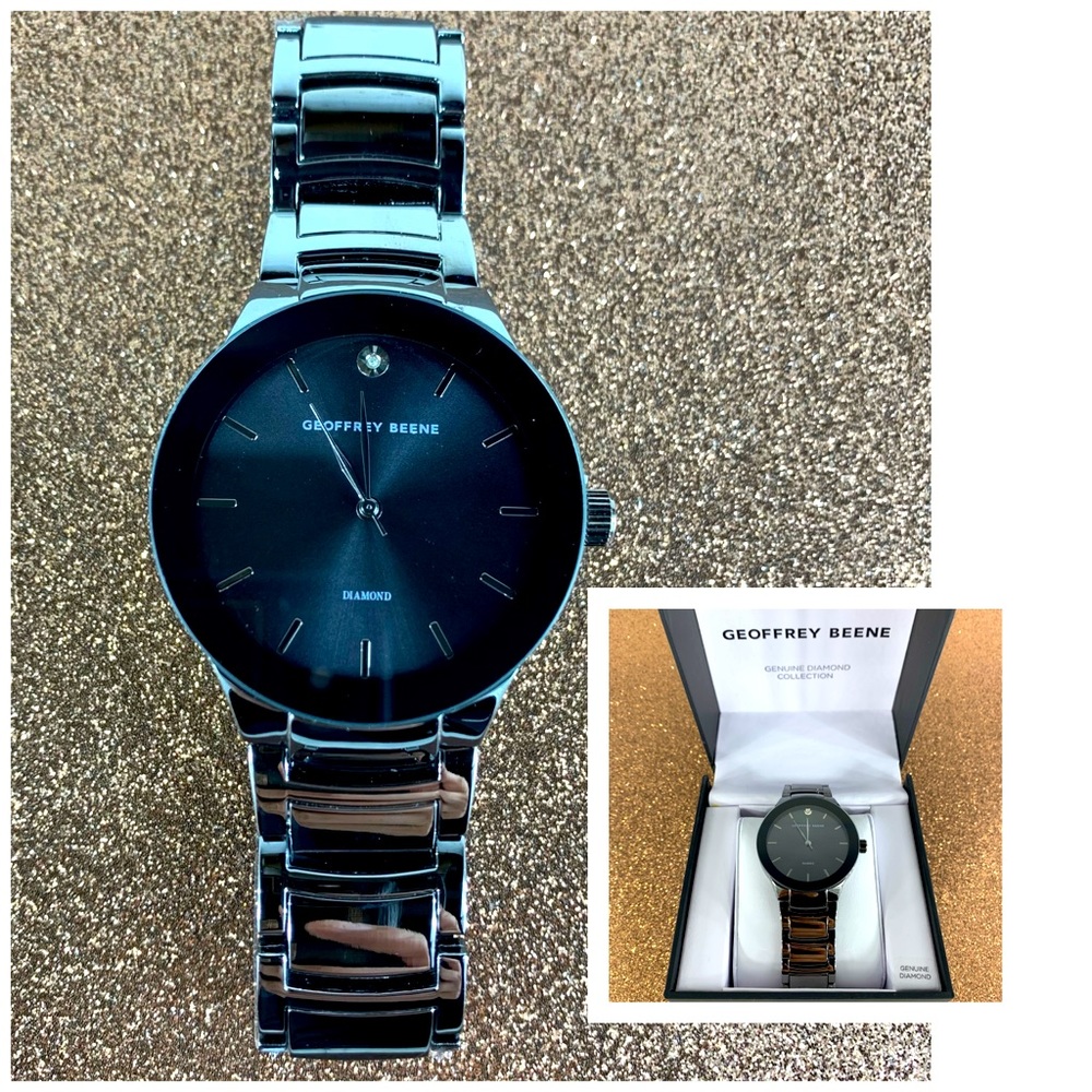Geoffrey Beene Gunmetal-Tone & Black Diamond Watch